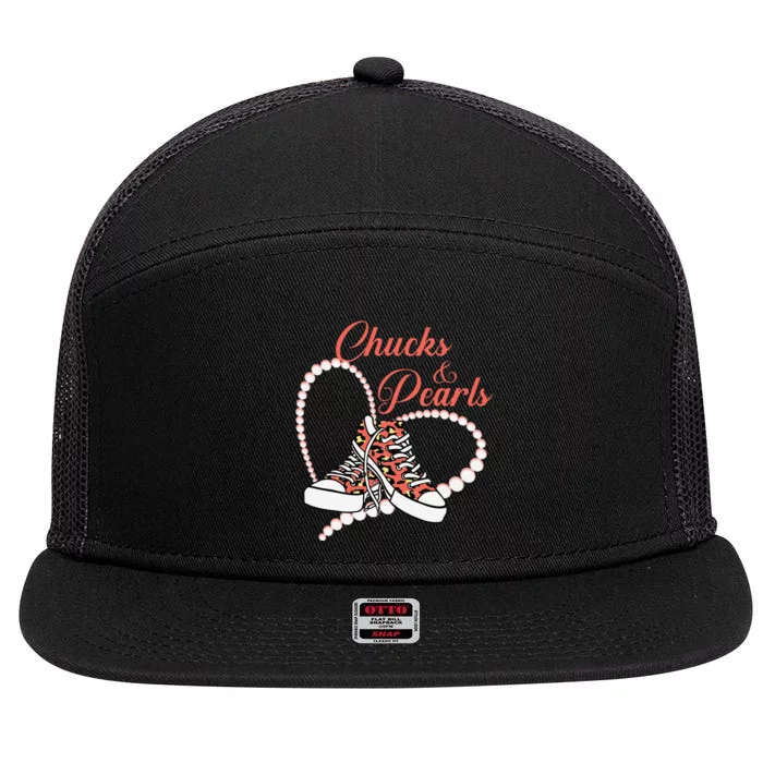 Chucks And Pearls 2024 IM With Her Kamala 2024 7 Panel Mesh Trucker Snapback Hat