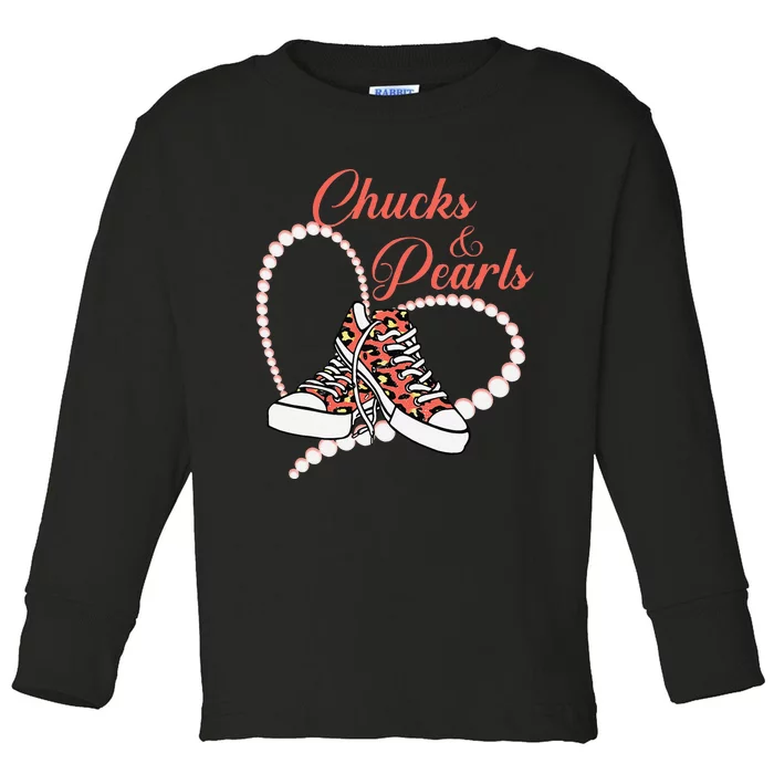 Chucks And Pearls 2024 IM With Her Kamala 2024 Toddler Long Sleeve Shirt