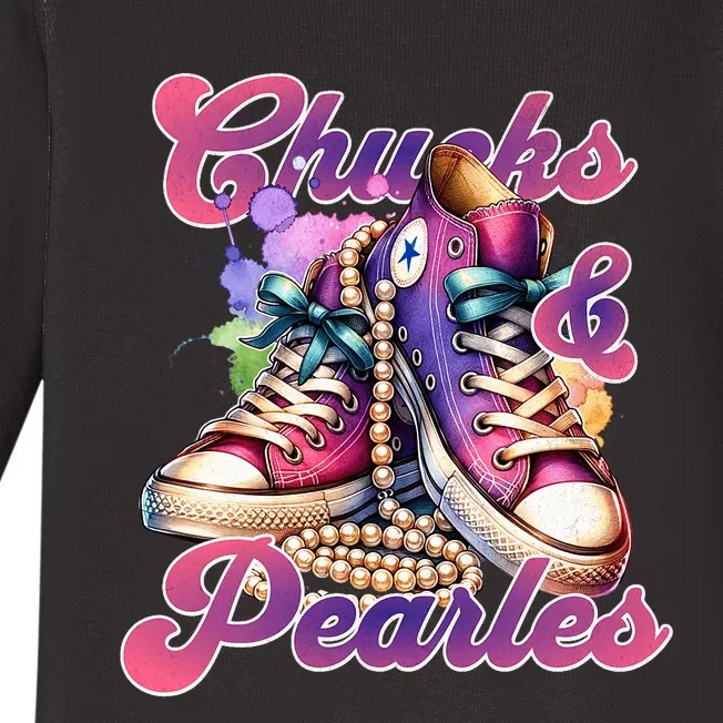 Chucks And Pearls Im With Her Kamala Harris 2024 Baby Long Sleeve Bodysuit