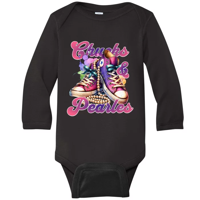 Chucks And Pearls Im With Her Kamala Harris 2024 Baby Long Sleeve Bodysuit