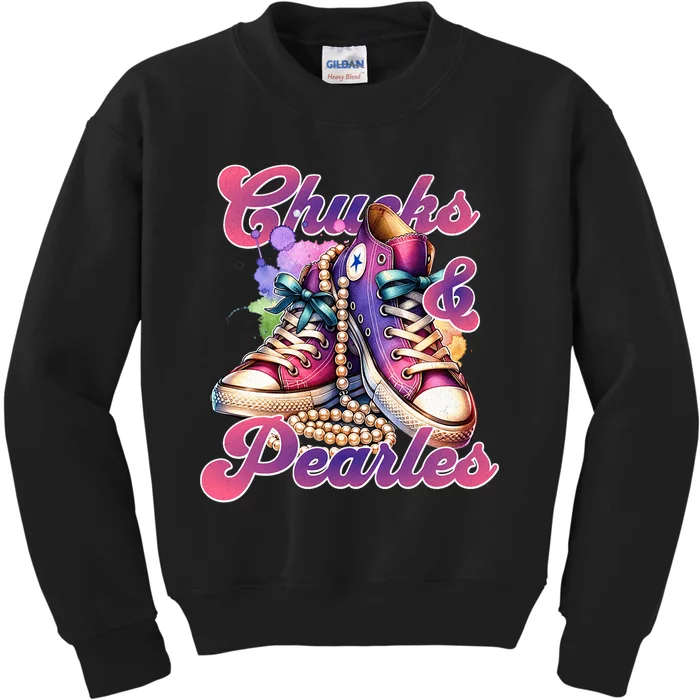 Chucks And Pearls Im With Her Kamala Harris 2024 Kids Sweatshirt