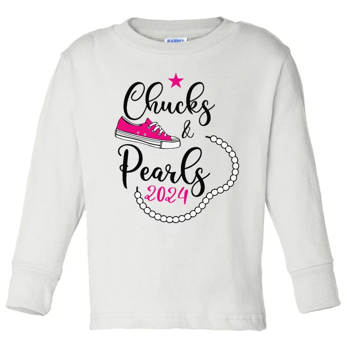 Chucks And Pearls 2024 Kamala Harris Toddler Long Sleeve Shirt