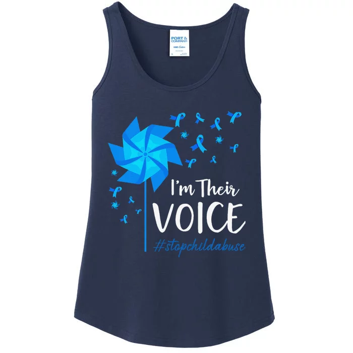 Child Abuse Prevention Awareness IM Their Voice Pinwheel Ladies Essential Tank