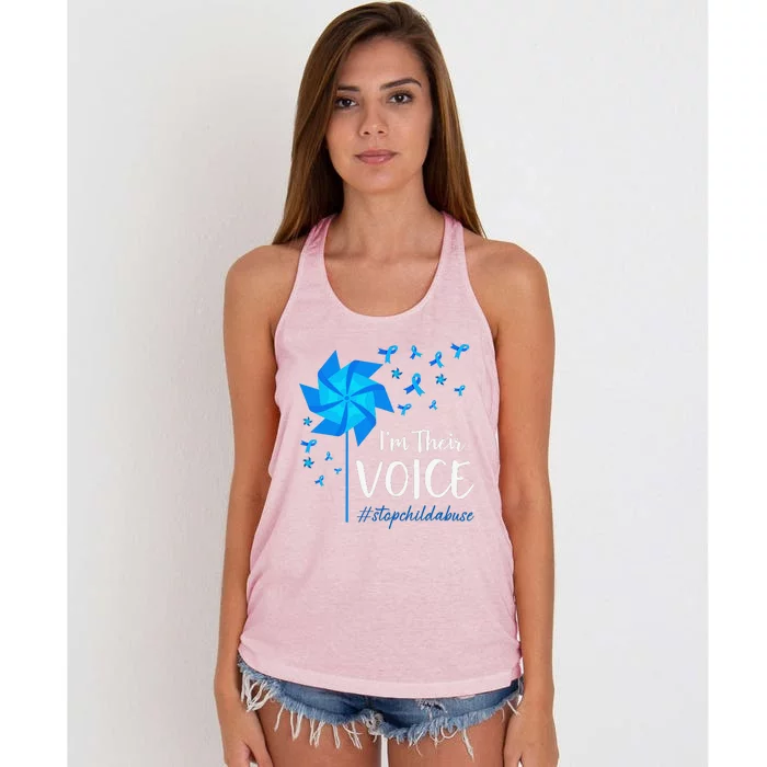 Child Abuse Prevention Awareness IM Their Voice Pinwheel Women's Knotted Racerback Tank