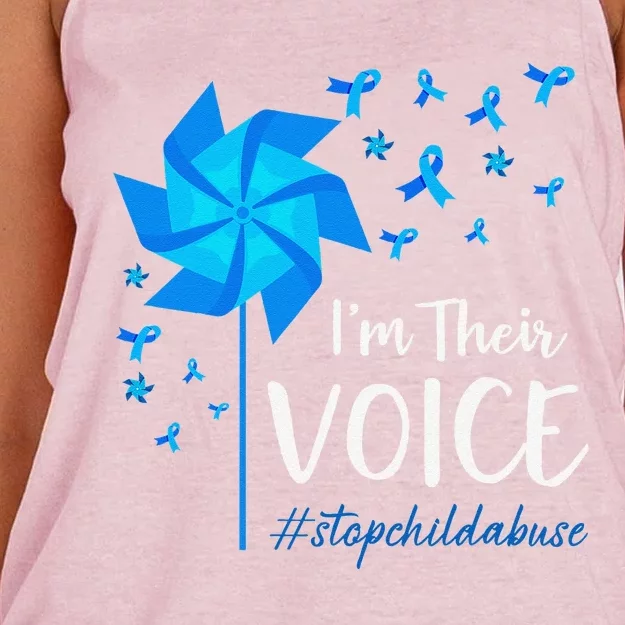 Child Abuse Prevention Awareness IM Their Voice Pinwheel Women's Knotted Racerback Tank