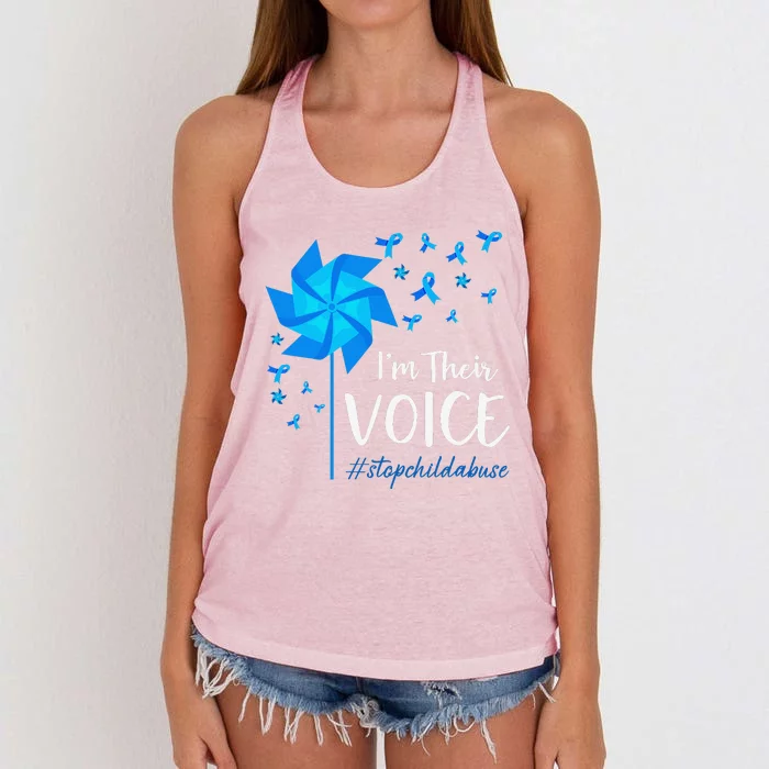 Child Abuse Prevention Awareness IM Their Voice Pinwheel Women's Knotted Racerback Tank