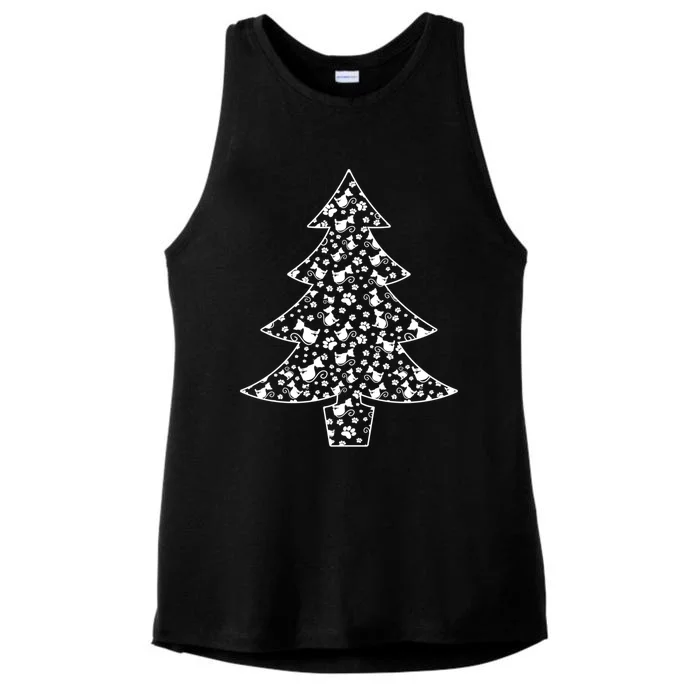 Cats And Paw Prints Cat Lover Christmas Tree Gift Ladies Tri-Blend Wicking Tank