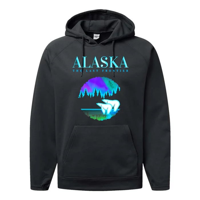 Cool Alaska Pair of Polar Bear with Aurora Snow Scene Performance Fleece Hoodie