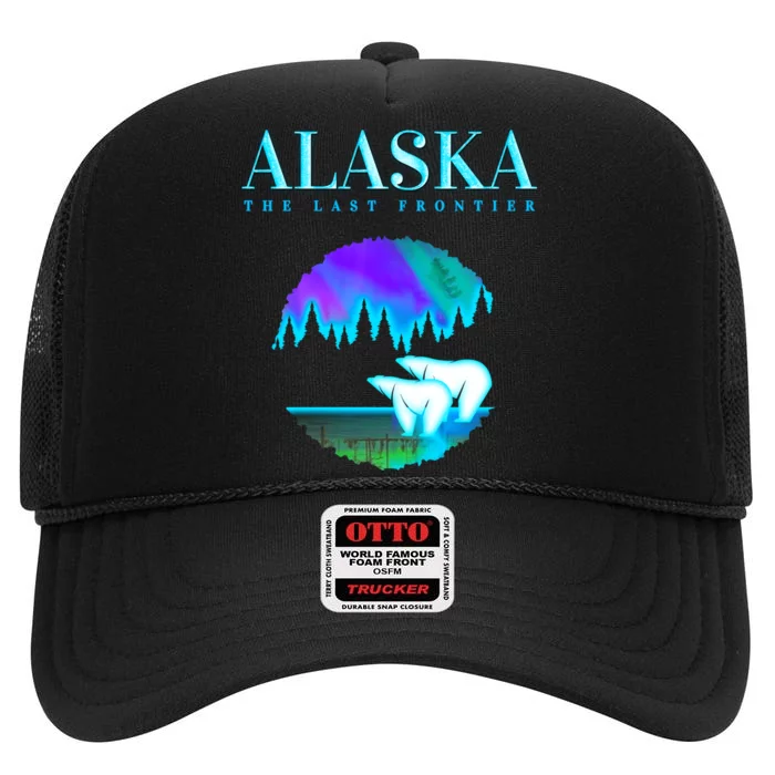 Cool Alaska Pair of Polar Bear with Aurora Snow Scene High Crown Mesh Trucker Hat