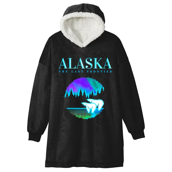 Cool Alaska Pair of Polar Bear with Aurora Snow Scene Hooded Wearable Blanket