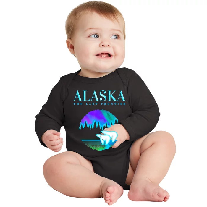 Cool Alaska Pair of Polar Bear with Aurora Snow Scene Baby Long Sleeve Bodysuit