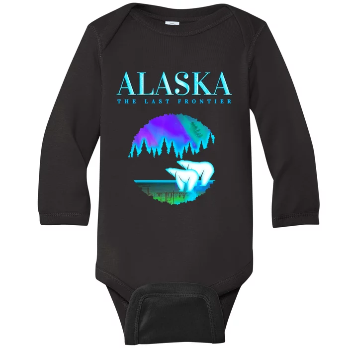 Cool Alaska Pair of Polar Bear with Aurora Snow Scene Baby Long Sleeve Bodysuit