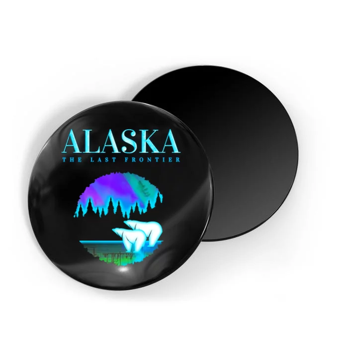 Cool Alaska Pair of Polar Bear with Aurora Snow Scene Magnet