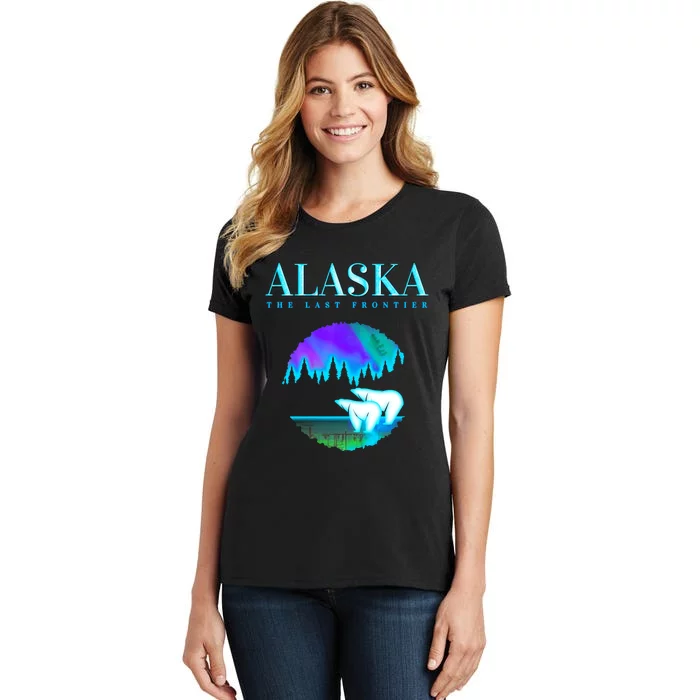 Cool Alaska Pair of Polar Bear with Aurora Snow Scene Women's T-Shirt