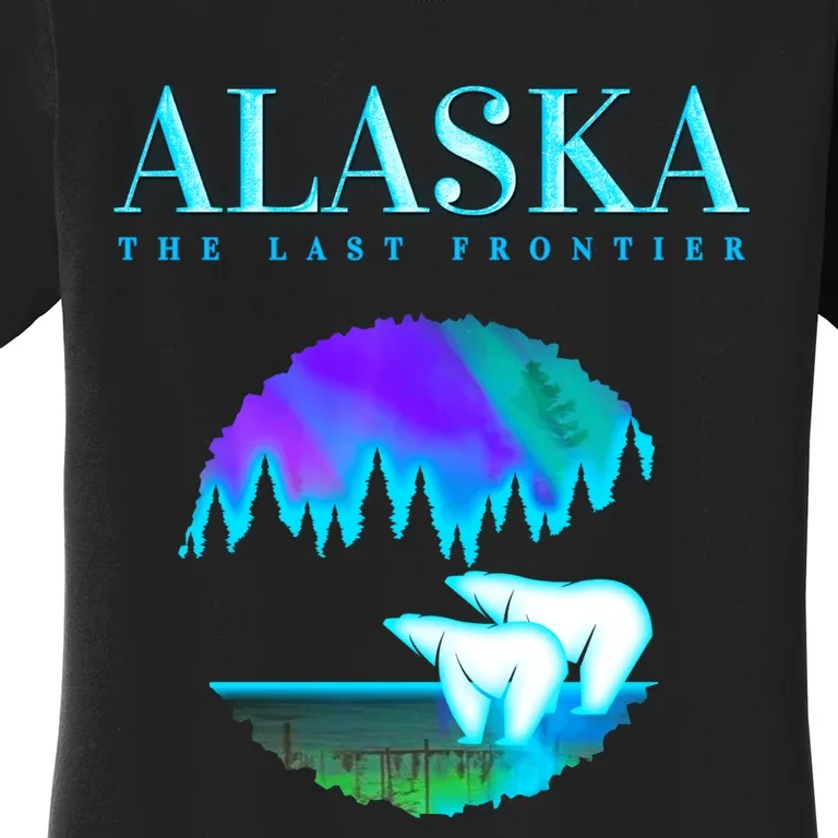 Cool Alaska Pair of Polar Bear with Aurora Snow Scene Women's T-Shirt