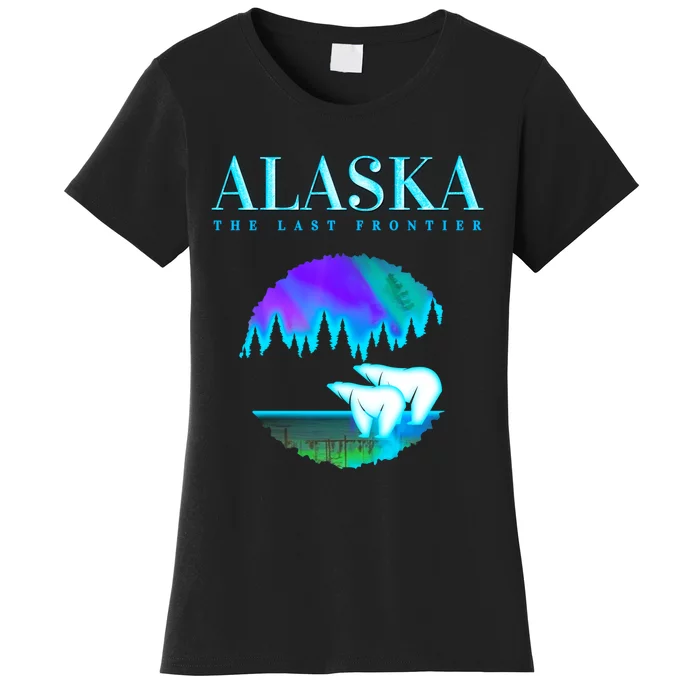 Cool Alaska Pair of Polar Bear with Aurora Snow Scene Women's T-Shirt