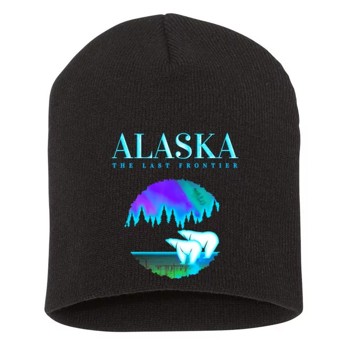 Cool Alaska Pair of Polar Bear with Aurora Snow Scene Short Acrylic Beanie