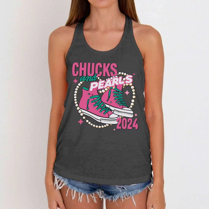 Chucks And Pearls IM With Her Kamala 2024 Women's Knotted Racerback Tank