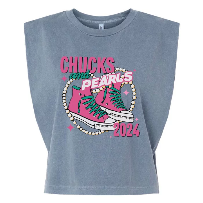 Chucks And Pearls IM With Her Kamala 2024 Garment-Dyed Women's Muscle Tee