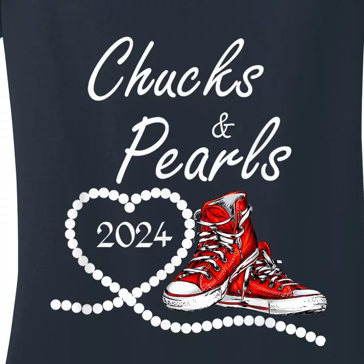 Chucks And Pearls 2024 Kamala Harris For President 47th Women's V-Neck T-Shirt