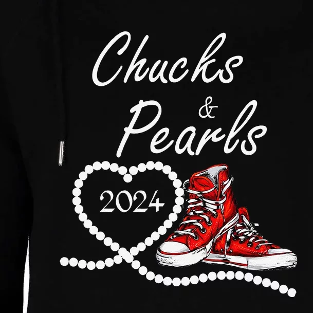 Chucks And Pearls 2024 Kamala Harris For President 47th Gift Womens Funnel Neck Pullover Hood