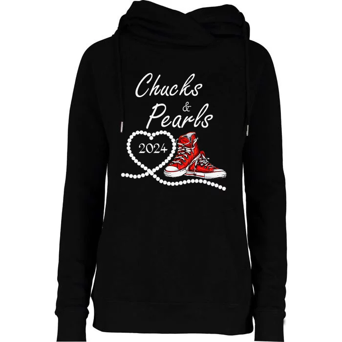 Chucks And Pearls 2024 Kamala Harris For President 47th Gift Womens Funnel Neck Pullover Hood