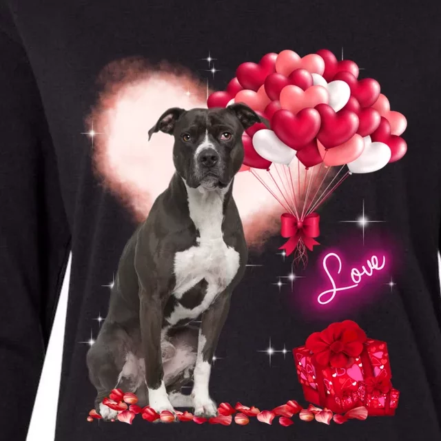 Cute American Pit Bull Terrier Balloon Heart Valentine's Day Great Gift Womens Cotton Relaxed Long Sleeve T-Shirt