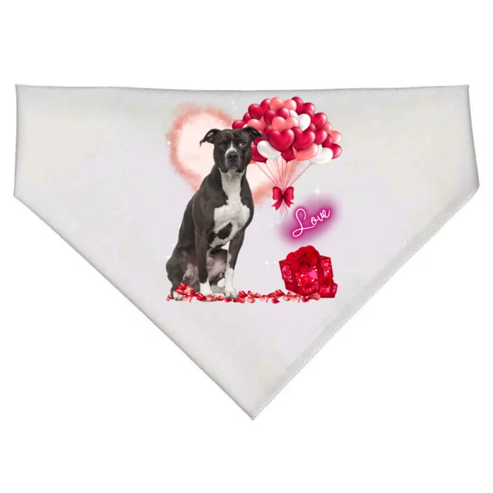 Cute American Pit Bull Terrier Balloon Heart Valentine's Day Great Gift USA-Made Doggie Bandana