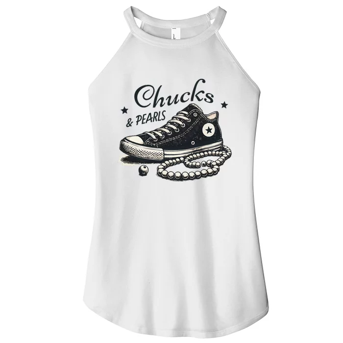 Chucks And Pearls IM With Her Kamala 2024 Retro Vintage Gift Women’s Perfect Tri Rocker Tank