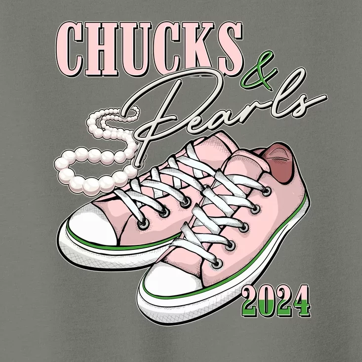 Chucks And Pearls Kamala Harris 2024 Aka Sorority Pink And Green Toddler T-Shirt