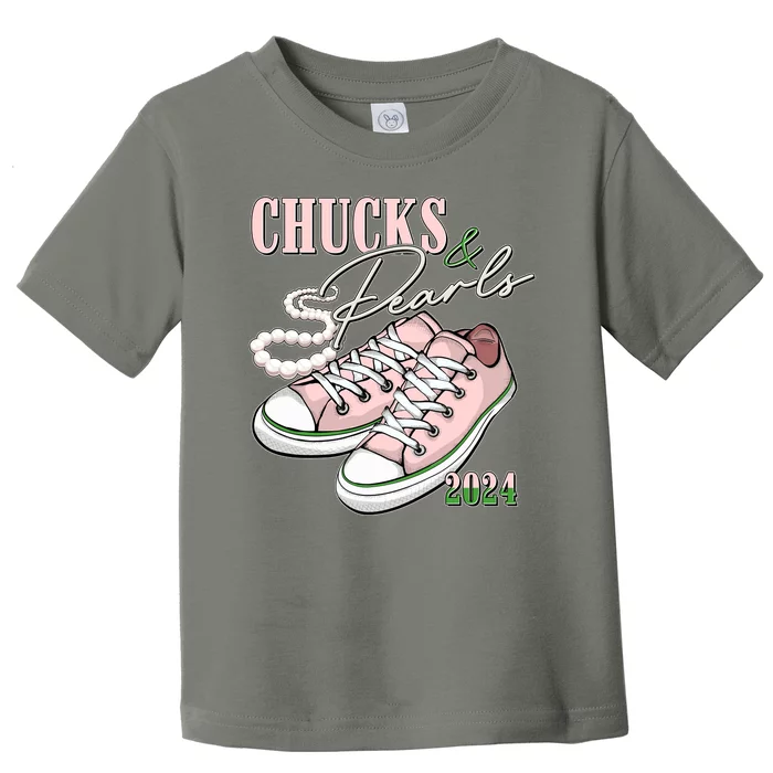 Chucks And Pearls Kamala Harris 2024 Aka Sorority Pink And Green Toddler T-Shirt