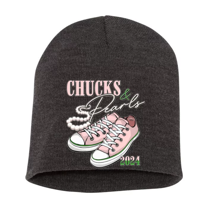 Chucks And Pearls Kamala Harris 2024 Aka Sorority Pink And Green Short Acrylic Beanie