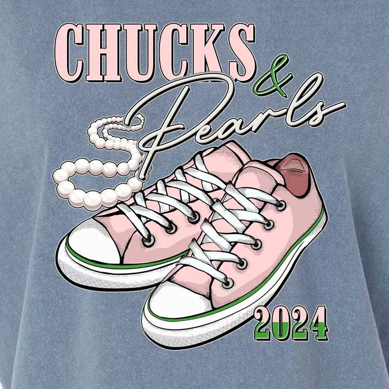 Chucks And Pearls Kamala Harris 2024 Aka Sorority Pink And Green Garment-Dyed Women's Muscle Tee