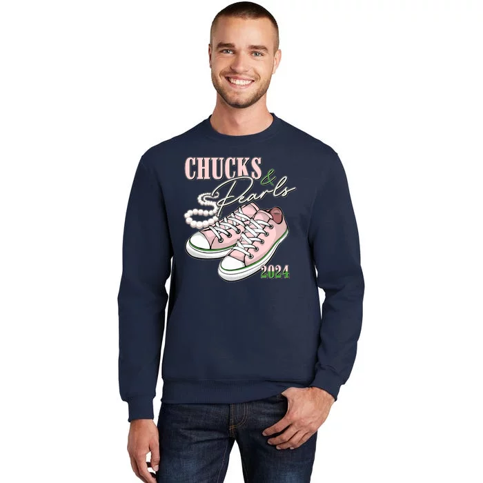 Chucks And Pearls Kamala Harris 2024 Aka Sorority Pink And Green Sweatshirt