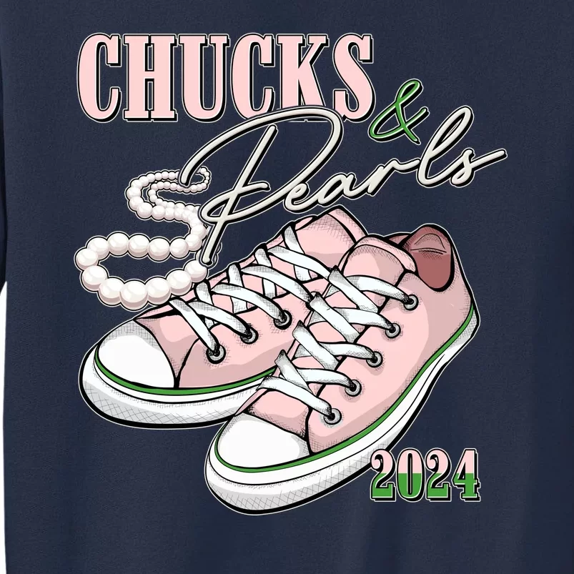 Chucks And Pearls Kamala Harris 2024 Aka Sorority Pink And Green Sweatshirt