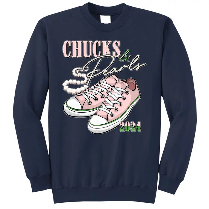 Chucks And Pearls Kamala Harris 2024 Aka Sorority Pink And Green Sweatshirt