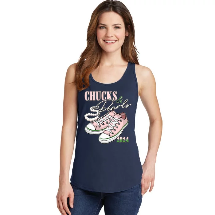 Chucks And Pearls Kamala Harris 2024 Aka Sorority Pink And Green Ladies Essential Tank