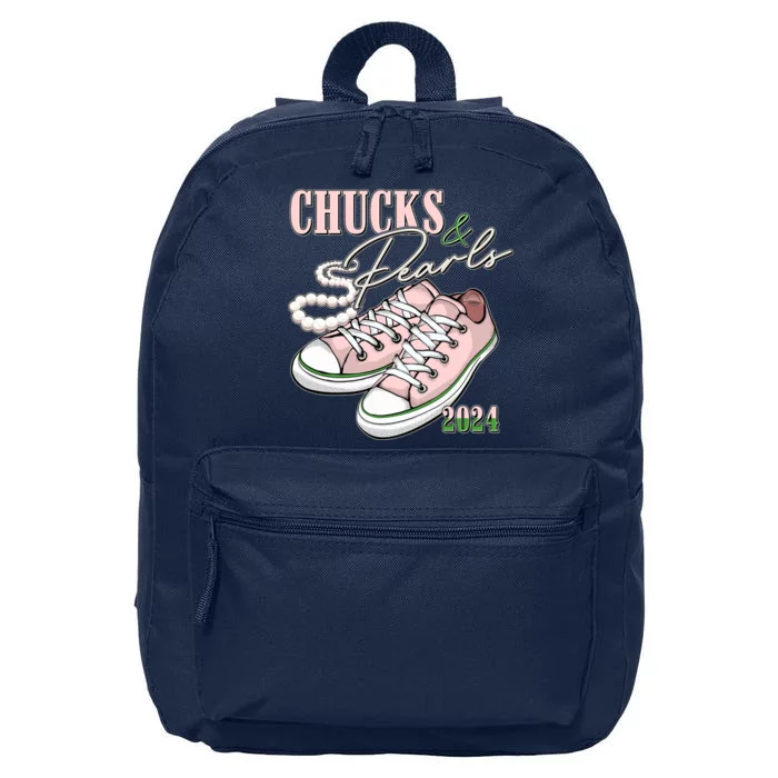 Chucks And Pearls Kamala Harris 2024 Aka Sorority Pink And Green 16 in Basic Backpack