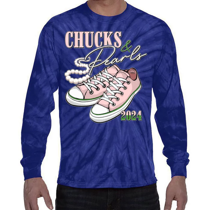 Chucks And Pearls Kamala Harris 2024 Aka Sorority Pink And Green Tie-Dye Long Sleeve Shirt