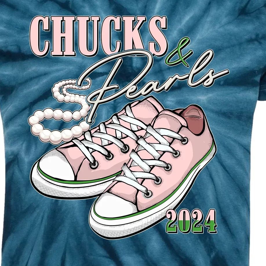 Chucks And Pearls Kamala Harris 2024 Aka Sorority Pink And Green Kids Tie-Dye T-Shirt