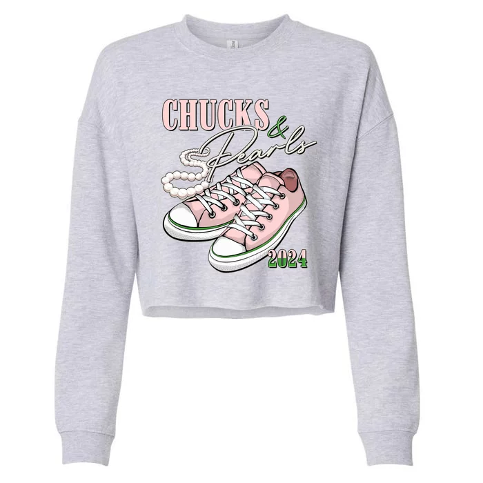 Chucks And Pearls Kamala Harris 2024 Aka Sorority Pink And Green Cropped Pullover Crew