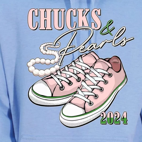 Chucks And Pearls Kamala Harris 2024 Aka Sorority Pink And Green Unisex Surf Hoodie