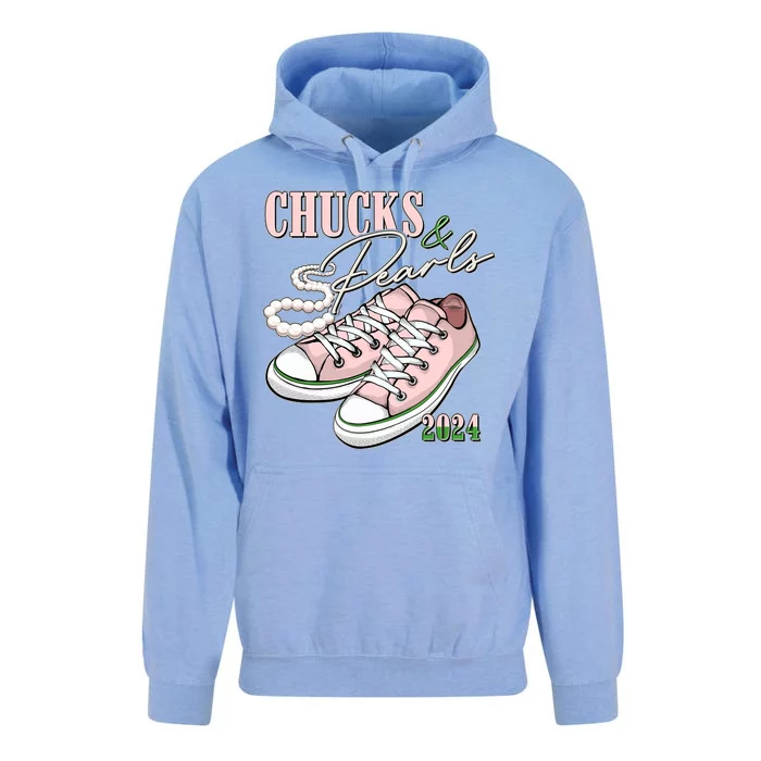 Chucks And Pearls Kamala Harris 2024 Aka Sorority Pink And Green Unisex Surf Hoodie