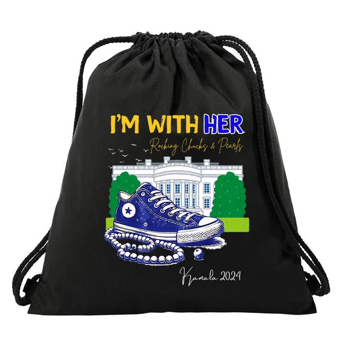 Chucks And Pearls IM With Her Kamala 2024 Drawstring Bag