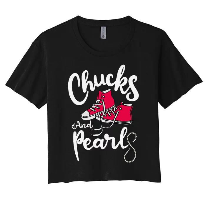 Chucks And Pearls IM With Her Kamala Harris Supporters Women's Crop Top Tee