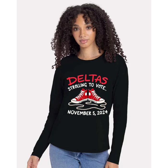 Chucks And Pearls Deltas Strolling To Vote November 5 2024 Womens Cotton Relaxed Long Sleeve T-Shirt