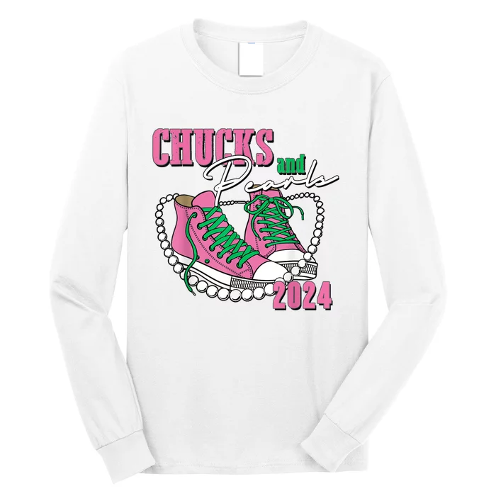 Chucks And Pearls IM With Her Kamala 2024 Long Sleeve Shirt