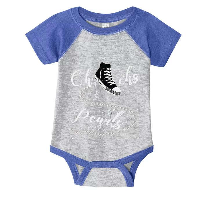 Chucks And Pearls 2024 Kamala Harris 2024 Vote For President Gift Infant Baby Jersey Bodysuit