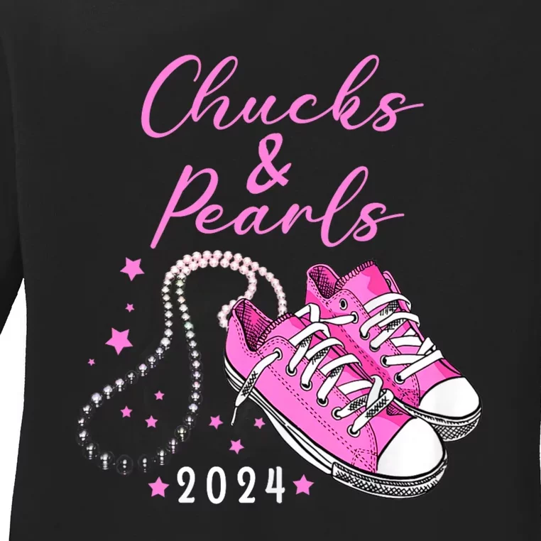 Chucks And Pearls 2024 Kamala Harris For President 47th Ladies Long Sleeve Shirt