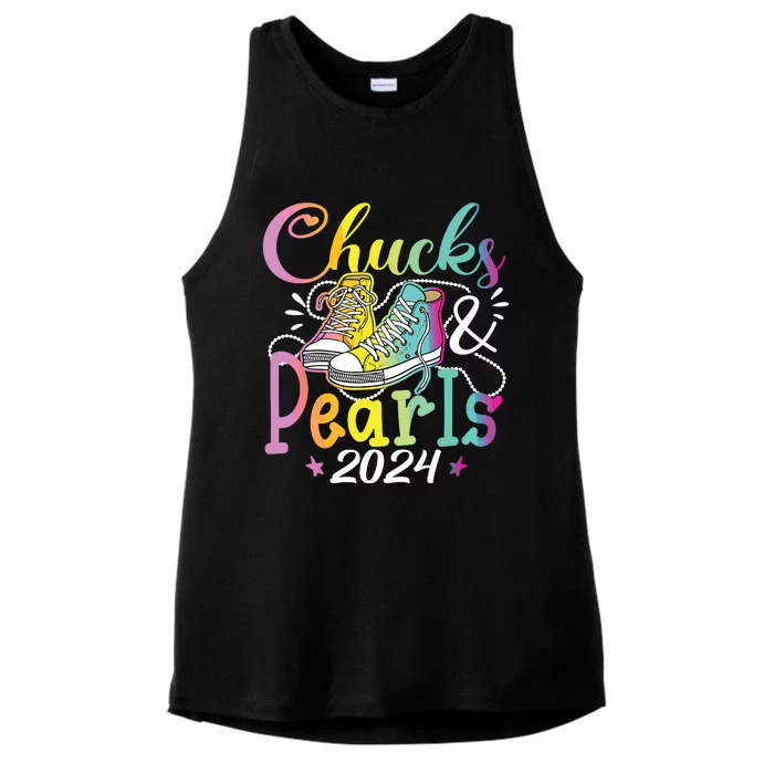 Chucks And Pearls Im With Her Kamala 2024 Ladies Tri-Blend Wicking Tank